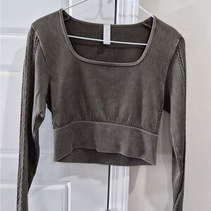 Aerie Offline Olive Green Square Neck Women's Ribbed Crop Top Large Festival